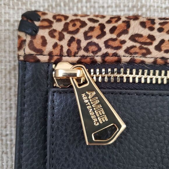 Aimee Kestenberg 'Spello' Leather Whipstitch Wristlet Wallet in Black/Leopard - Picture 13 of 14